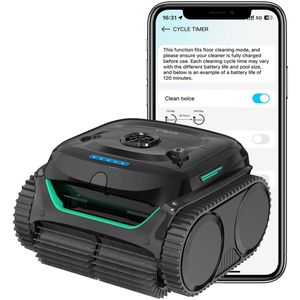 WYBOT C2 snoerloze zwembadrobotstofzuiger, wand- en waterlijnreiniging, dubbele reinigingsfiltratie, voor ingegraven zwembaden tot 1614m², zwartgroen