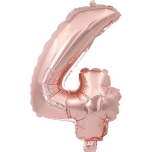 Cijfer ballon 4 jaar Babydouche - Rose goud folie helium ballonnen - 100 cm - rosé vier verjaardag versiering
