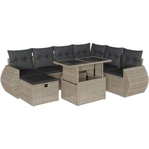 vidaXL Loungeset 8-delig - Poly Rattan - Lichtgrijs Loungebank - Tuinmeubles - Lounge Set - Buitendecoratie - Outdoor Living