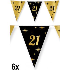 6x Luxe Vlaggenlijn 21 zwart/goud 10 meter - Classy - Dubbelzijdig bedrukt - Abraham Sarah festival thema feest party