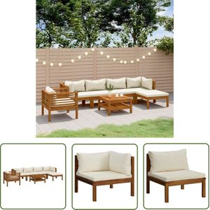 The Living Store Loungeset Tuin - Acaciahout - Modulair - CrÃ¨me kussens - 150x150x62.5 cm