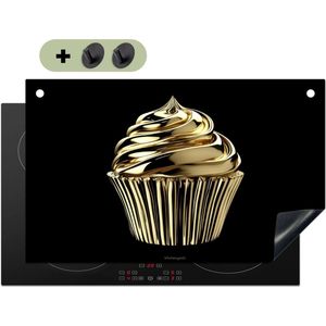 KitchenYeah® Inductie beschermer 85x52 cm - Cupcake - Eten - Goud - Zwart - Kookplaataccessoires - Afdekplaat voor kookplaat & Spatscherm achterwand - Inductiebeschermer - Inductiemat - Inductieplaat mat - Keuken decoratie