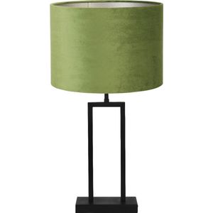 Light & Living Tafellamp Shiva/Velours - Zwart/Olive Green - Ø30x62cm - Tafellamp met kap