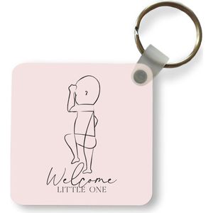 Sleutelhanger - Uitdeelcadeautjes - Quotes - Welcome little one - Spreuken - Baby - Roze - Plastic