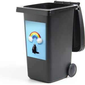 Container sticker Regenbogen - Kat met een regenboog ballon - 40x60 cm - kliko sticker - weerbestendige containersticker