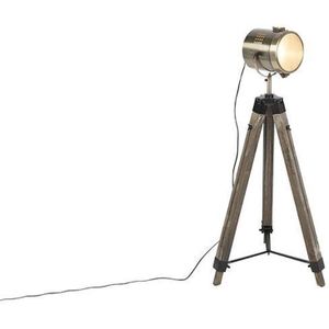 QAZQA Braha - Industriele Tripod | driepoot vloerlamp | Staande Lamp - 1 lichts - H 1400 mm - Bruin - Industrieel - Woonkamer | Slaapkamer | Keuken