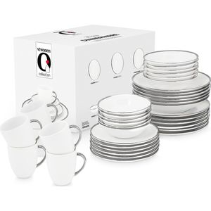 vtwonen Dinerset - Set van 36 - Wit-Zilver