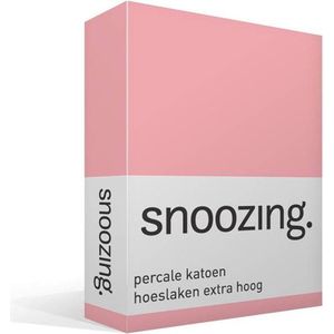 Snoozing - Hoeslaken - Extra hoog - Lits-jumeaux - 160x200 cm - Percale katoen - Roze