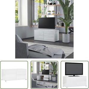 The Living Store Tv-meubel Classic - Hoogglans wit - 80x34x36 cm - 2 lades en 1 vak