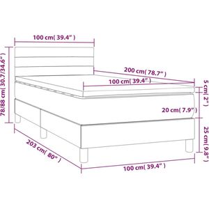 VidaXL Boxspring met Matras en LED Stof Donkergrijs 100x200 cm