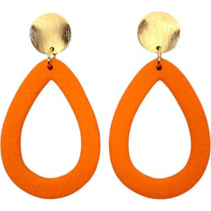 VILLA COCO Druppel Oranje - Handgemaakt in NL - Stainless Steel - Polymeer klei - Grote oorbellen - Statement oorhangers - Koningsdag - Voetbal