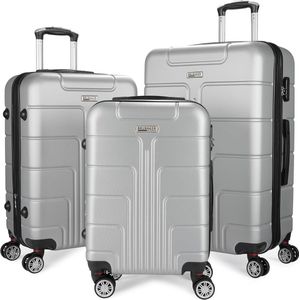 BRUBAKER Hardcase Kofferset Miami - Uitbreidbare Koffers met Cijferslot, 4 Wielen en Handgrepen - 3-delige Reiskofferset met Handbagage - ABS Trolley Koffer (M, L, XL - Zilver)