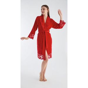 Bamboe Katoen Dames Badjas /Ochtendjas Sheron / Rood /maat L/XL