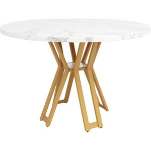 Ronde eettafel (100×100×76cm), keukentafel, ronde salontafel voor 4-6 personen, geschikt voor eetkamer, woonkamer, metalen tafelpoten, geometrische tafelpoten, Gouden poten