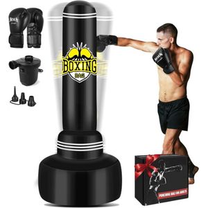 Bokszak - Bokszak Staand Volwassen - Vrijstaande Bokszak - Inclusief Bokshandschoenen en Elektrische Luchtpomp - Vrouwen - Mannen - Stand Kickboksen Zakken - voor Training - MMA - Muay Thai - Fitness Beginners - 180cm - Zwart en Geel