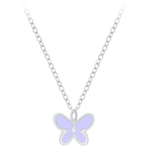 zilveren kinderketting met paars vlinder hangertje | ketting meisje zilver | Zilverana | Sterling 925 Silver (Echt zilver)