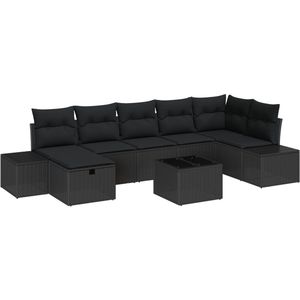 vidaXL - 8 - Delige - Tuin - Sofa - Set - met - Kussens - Zwart - Poly - Rattan