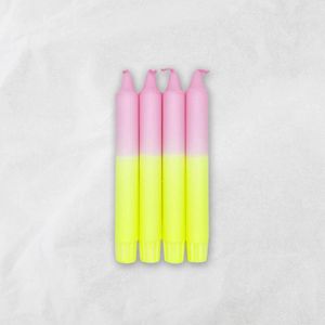 MingMing - Bubblegum & Neon Geel - Dip Dye Kaarsen - set van 4 - handgemaakte kaarsen - dinerkaarsen