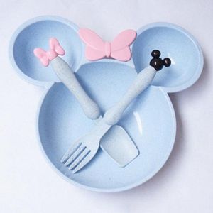 Peuter Baby Dinerbord-Servies voor Kinderen-Eetset voor kinderen-Kinderserviesset-3 delig-Tarwe-Minnie-Blauw