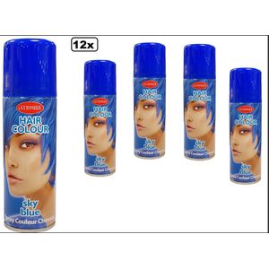 12x Haar spray blauw 125 ml - Festival thema feest party verjaardag carnaval haarspray