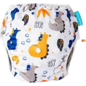 Wasbare Luier - Zwemluier - Baby - Nachtluier - 0 tot 2 jaar - 4,5 tot 18 kilo - Wit Dino