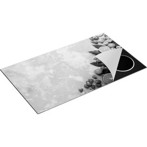 Chefcare Inductie Beschermer Fruit op Grijze Marmer - Zwart Wit - 90x52 cm - Afdekplaat Inductie - Kookplaat Beschermer - Inductie Mat