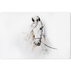 Muismat XXL - Bureau onderlegger - Bureau mat - Paard - Waterverf - Dieren - Wit - 90x60 cm - XXL muismat