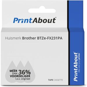 PrintAbout huismerk Tape TZe-FX231 Zwart op wit (12 mm) geschikt voor Brother