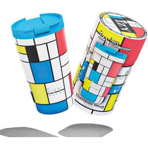 IZY Drinkfles - Prints - Mondriaan - Inclusief donatie - Koffiebeker to go - Thermosbeker - RVS - 6 uur lang warm - 350 ml