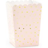 Partydeco Popcorn/snoep bakjes - 6x - roze/goud stippen - karton - 7 x 7 x 12 cm - feest uitdeel bakjes