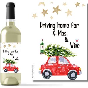 Wijnetiket ""Driving Home for X-Mas & Wine"" - Kerst Wijn Cadeau – Perfect voor de Gezelligste Feestdagen