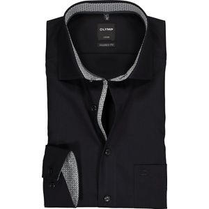 OLYMP Luxor modern fit overhemd - mouwlengte 7 - zwart (contrast) - Strijkvrij - Boordmaat: 41