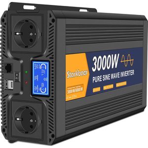 3000W Zuivere Sinus Omvormer 24V naar 230V - Spanningsomvormer met USB en Type-C Poort - Ideaal voor Caravans en Zonne-energie