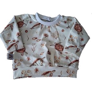 Shirt lange mouw Schildpad - Ecru/Bruin - Little Adventure - Maat 74/80 - Dierenprint - GOTS keurmerk