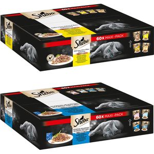 Sheba natte voeding kat - Gevogelte in saus + vis in gelei - DUO MAXI PACK - 120 stuks - 10,2 kg