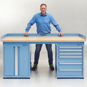 Datona® Werkbank PRO bamboe - 6 lades - opbergkast - 200 cm - Blauw