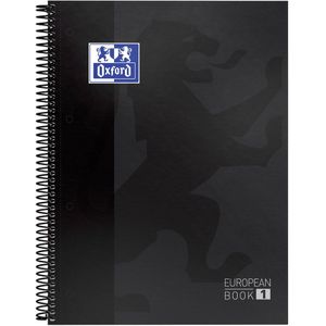 Oxford School Europeanbook - notitieboek - gekleurde rand - A4+ - ruit 5mm - 80 vel - 4 gaats - hardcover - zwart