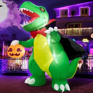 Pompoen Halloween 183 cm opblaasbare dinosaurus en vampiercape - tuindecoratie met geïntegreerde ledlampen voor feestjes en gazonvieringen