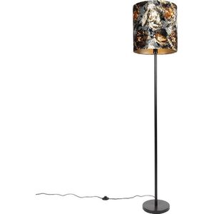 QAZQA simplo - Klassieke Vloerlamp | Staande Lamp met kap - 1 lichts - H 1840 mm - Bloemen print - Woonkamer | Slaapkamer | Keuken