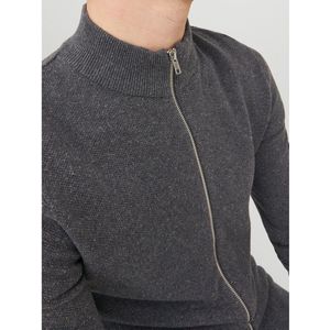 JACK & JONES Hill knit turtle zip cardigan slim fit - heren vest katoen met turtleneck - donkergrijs melange - Maat: S