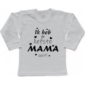 T-shirt Kinderen ""Ik heb de liefste mama ooit!"" Moederdag | lange mouw | Wit/zwart | maat 98