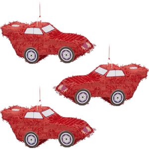 Relaxdays 3x pinata auto - raceauto pinata rood - ophangen - kinderen - zelf vullen – XXL