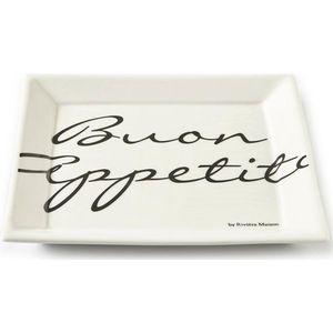 Rivièra Maison Buon Appetito Square Plate - Dinerbord - 22 x 22 cm - Wit