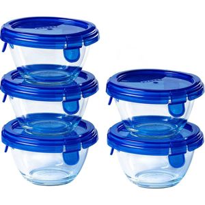 Cook & Go Ronde Schaal Met Deksel - Set van 5 Stuks - Blauw - Pyrex