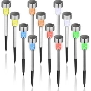LED solarverlichting voor tuin - kleur veranderend - 12 stuks - roestvrij staal