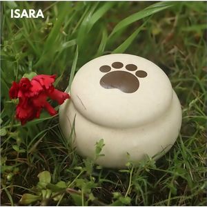 ISARA Luxueze Mini Urn Hond Kat – Zandstenen Urne Met Dierenpootje – Urnen – Urn Voor Dieren – Urn Hond Overleden – Urn Kat – 130 ML – Beige
