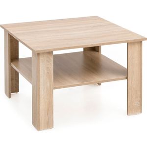 Rootz Salontafel - Sonoma Eiken - Design Houten Tafel met Plank - Loungetafel met Opbergruimte - Woonkamer Salontafel - 60x42x60cm