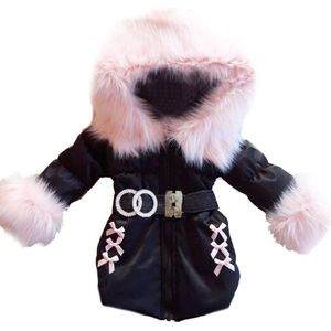BamBella® Winterjas - Maat 134 - Luxe Bontkraag jas Imitatiebont jas kind zwart kinderjas jasje met grote bontkraag
