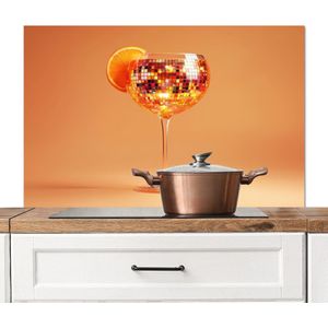 Spatscherm keuken 100x65 cm - Kookplaat achterwand Drank - Oranje - Glitter - Disco - Muurbeschermer - Spatwand fornuis - Hoogwaardig aluminium