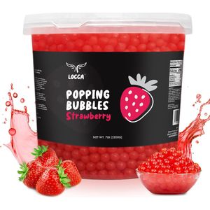 Locca - Bubble Tea - Aardbei boba - 3.2 Kg Jumbo Pack - Popping Boba - Ready to Use - Boba Tea - Tapioca Parels - Bubble Tea Parels - Popping Boba Parels - Boba Pearls